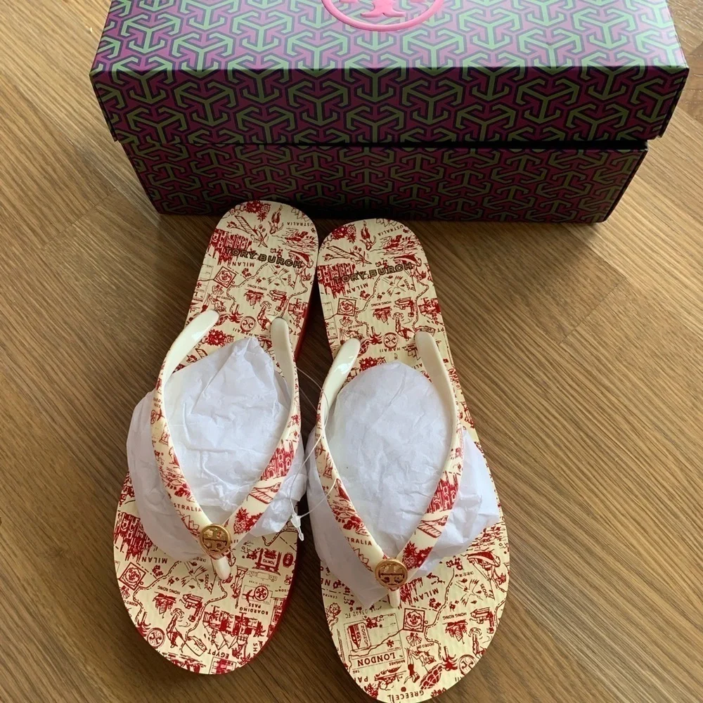Tory Burch Printed Thin Flip-Flop: Red Destination